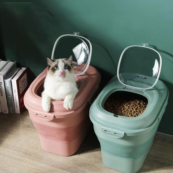 Green Foldable Pet Food Storage Bucket