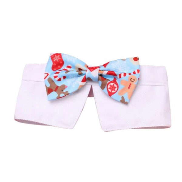 White Blue Christmas Pet Bow Tie